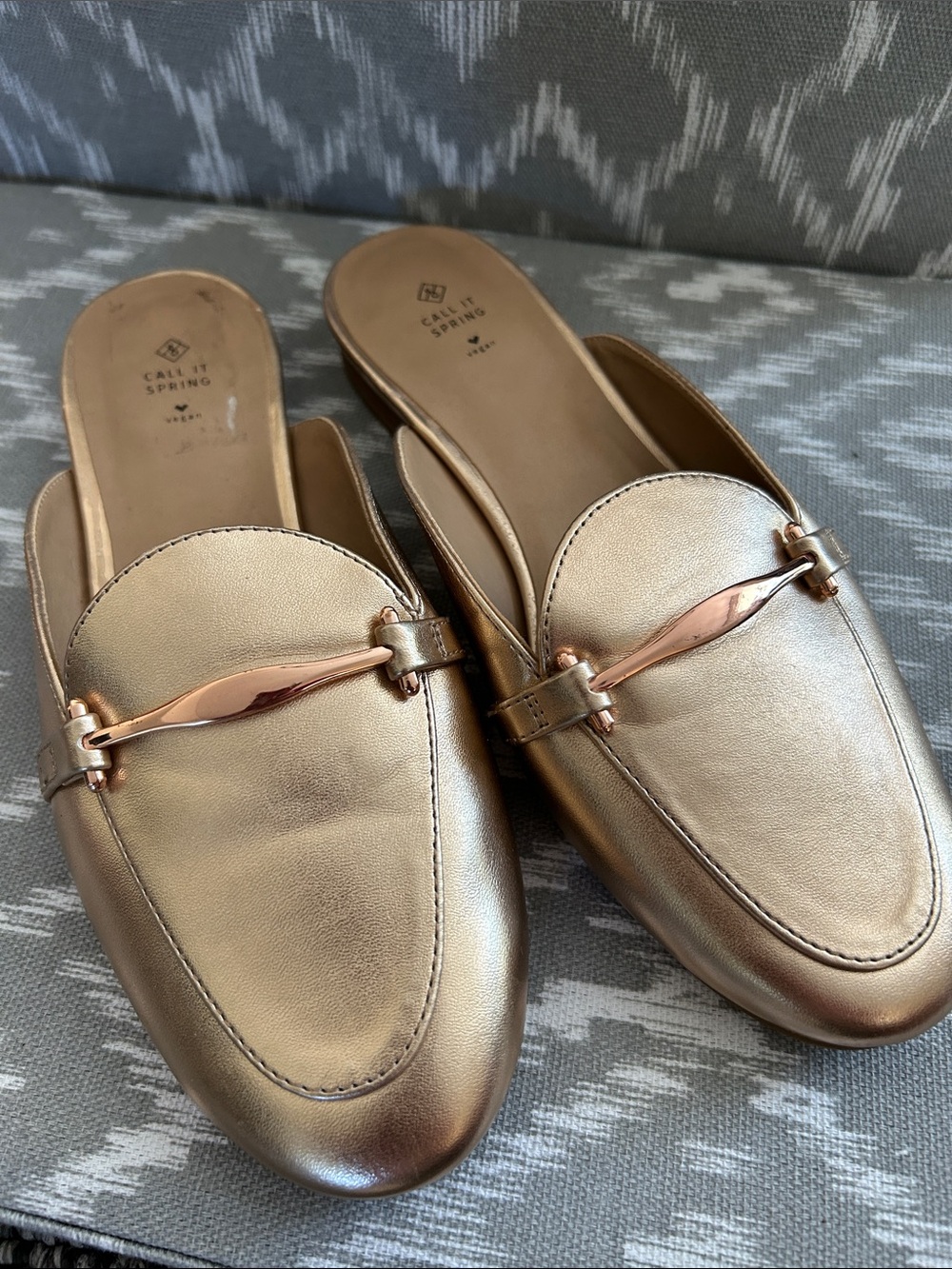 Call It Spring Metallic Rose Gold Backless Mule Loafers